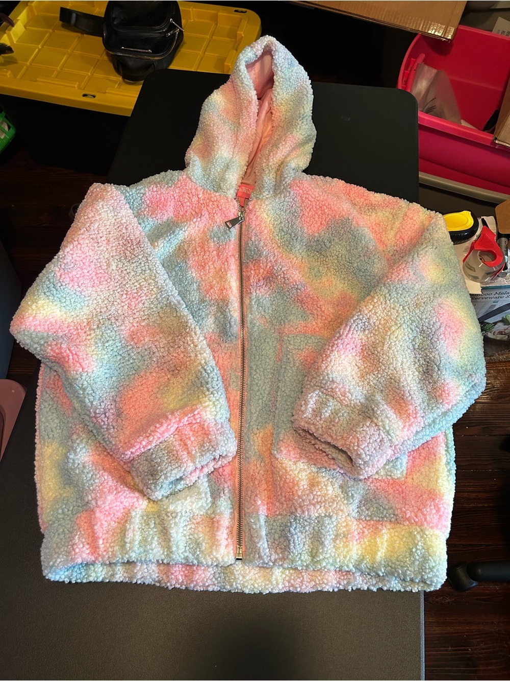 Sugar Thrillz angel for hire Sherpa pastel tie-dye zip up jacket in XXS